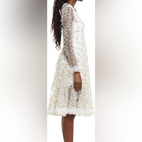 NWT Helsi Ella Midi White Dress Embroidered Long Sleeve Deep Size M - Picture 4 of 11